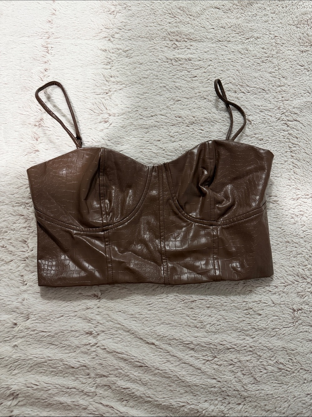 Express Brown Faux Leather Cropped Bustier Top